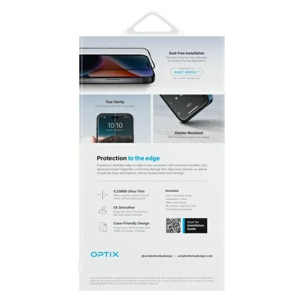 UNIQ Optix Matte Apple iPhone 16 Plus 6.7″ Matte Apsauginis stiklas su aplikatoriumi