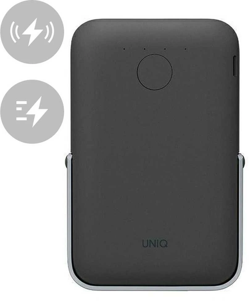 UNIQ nešiojama įkroviklis „Hoveo 5000mAh USB-C 20W PD“ greito įkrovimo belaidis magnetinis anglies pluošto pilkos spalvos