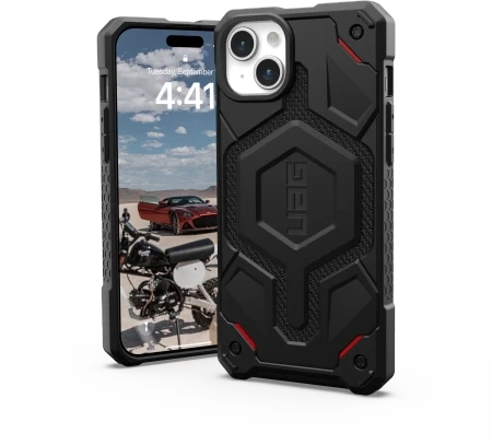 UAG Urban Armor Gear dėklas MONARCH, skirtas IPHONE 15 Plus, juodas, kevlarinis