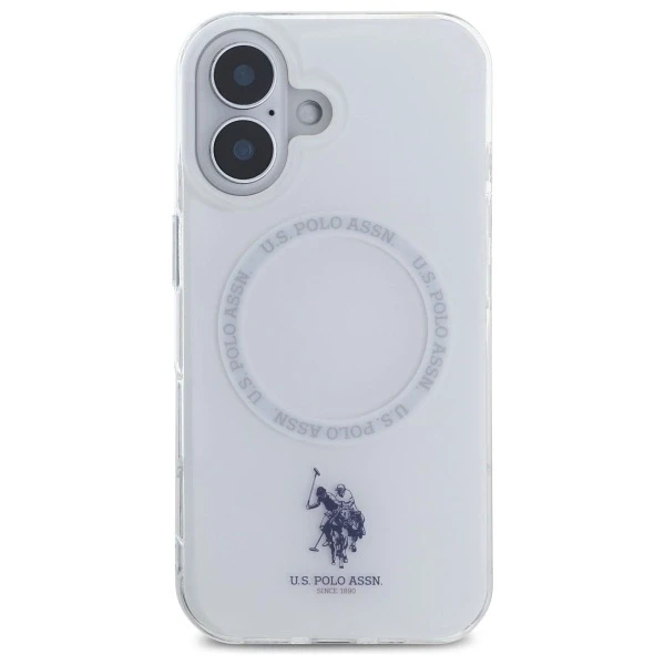 Dėklas „Us Polo Assn US Polo“ USHMP16SHOCLDPW „Apple iPhone 16 6.1“ baltos spalvos IML Ring MagSafe