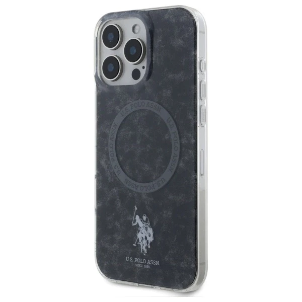 Dėklas Us Polo Assn US Polo USHMP16LHOCLDPK Apple iPhone 16 Pro 6.3″ juodos spalvos IML Ring MagSafe
