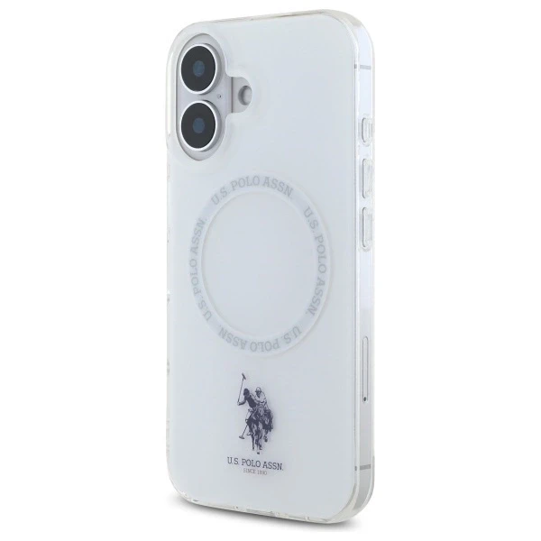 Dėklas „Us Polo Assn US Polo“ USHMP16SHOCLDPW „Apple iPhone 16 6.1“ baltos spalvos IML Ring MagSafe