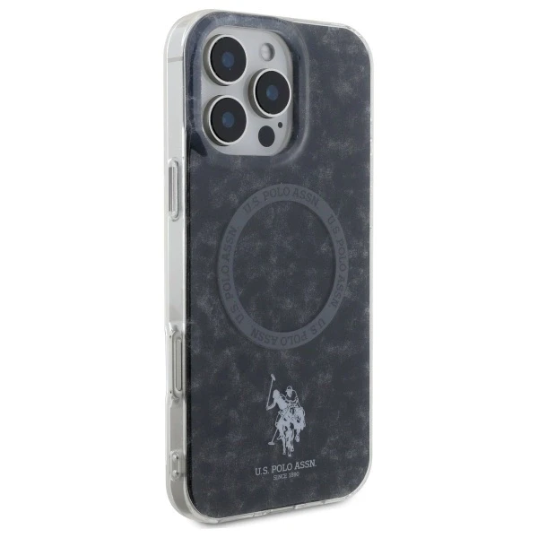 Dėklas Us Polo Assn US Polo USHMP16LHOCLDPK Apple iPhone 16 Pro 6.3″ juodos spalvos IML Ring MagSafe