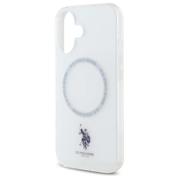 Dėklas „Us Polo Assn US Polo“ USHMP16SHOCLDPW „Apple iPhone 16 6.1“ baltos spalvos IML Ring MagSafe
