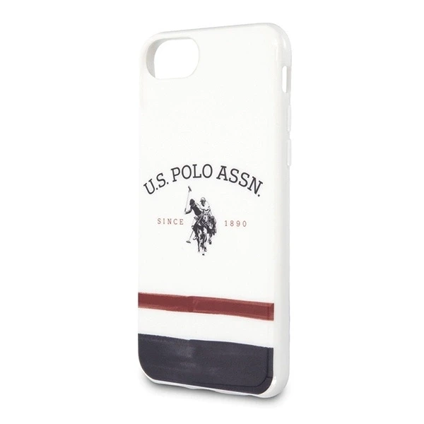 Dėklas „Us Polo Assn US Polo“ USHCI8PCSTRB „Apple iPhone 7/8/SE 2020/SE 2022“ baltos spalvos trispalvių raštų kolekcija