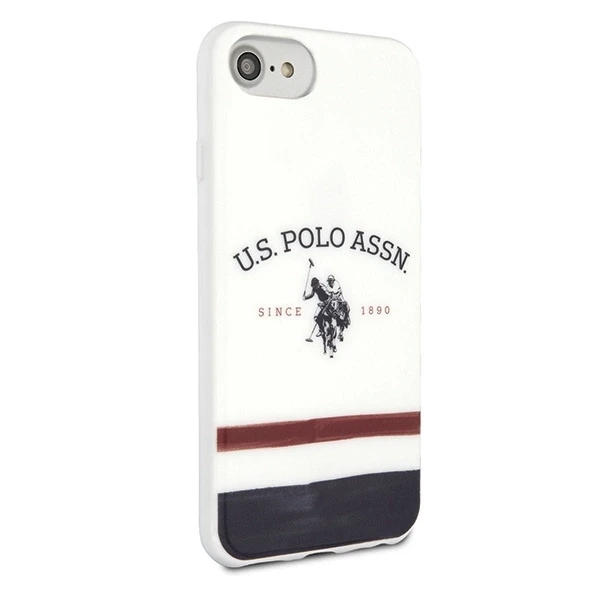 Dėklas „Us Polo Assn US Polo“ USHCI8PCSTRB „Apple iPhone 7/8/SE 2020/SE 2022“ baltos spalvos trispalvių raštų kolekcija