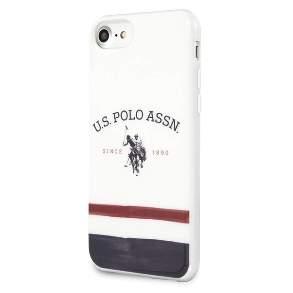 Dėklas „Us Polo Assn US Polo“ USHCI8PCSTRB „Apple iPhone 7/8/SE 2020/SE 2022“ baltos spalvos trispalvių raštų kolekcija