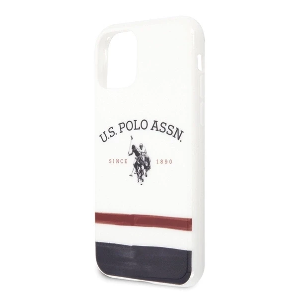Dėklas „Us Polo Assn US Polo USHCN65 PCSTRB“ „Apple iPhone 11 Pro Max“ baltos spalvos trispalvių raštų kolekcija