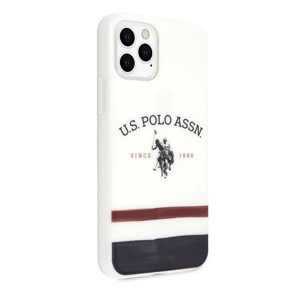 Dėklas „Us Polo Assn US Polo USHCN65 PCSTRB“ „Apple iPhone 11 Pro Max“ baltos spalvos trispalvių raštų kolekcija