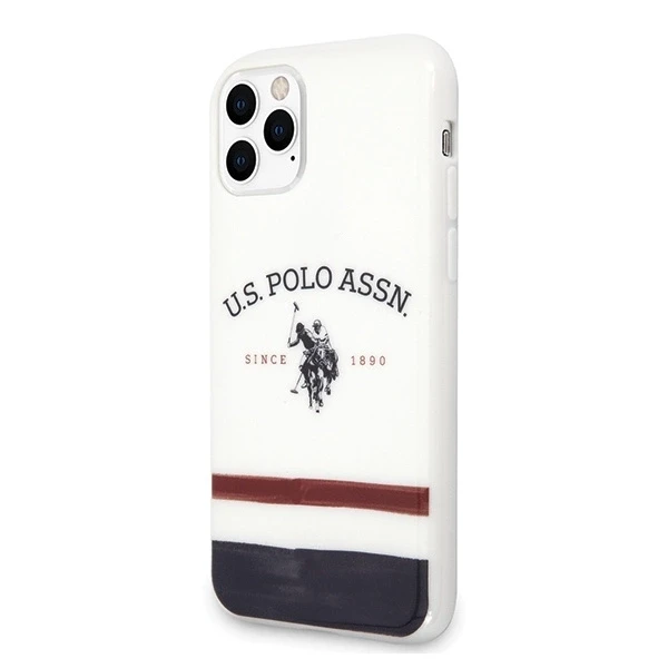 Dėklas „Us Polo Assn US Polo USHCN65 PCSTRB“ „Apple iPhone 11 Pro Max“ baltos spalvos trispalvių raštų kolekcija