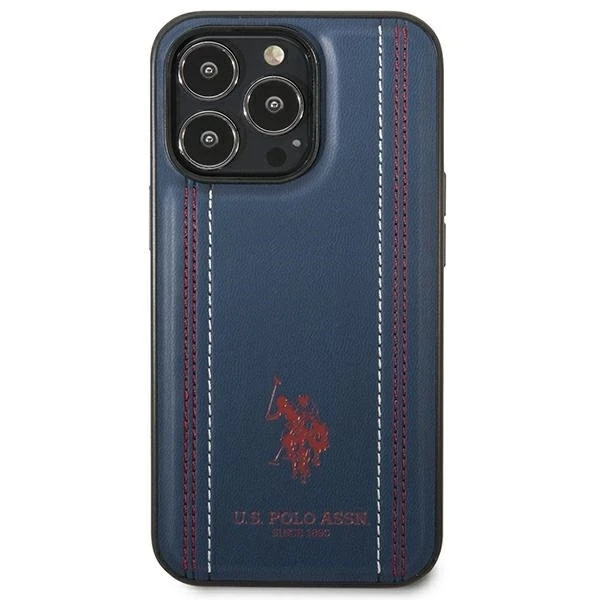 Us Polo Assn US Polo USHCP14XPFAV Apple iPhone 14 Pro Max 6.7" dėklas telefonui mėlynos spalvos Leather Stitch