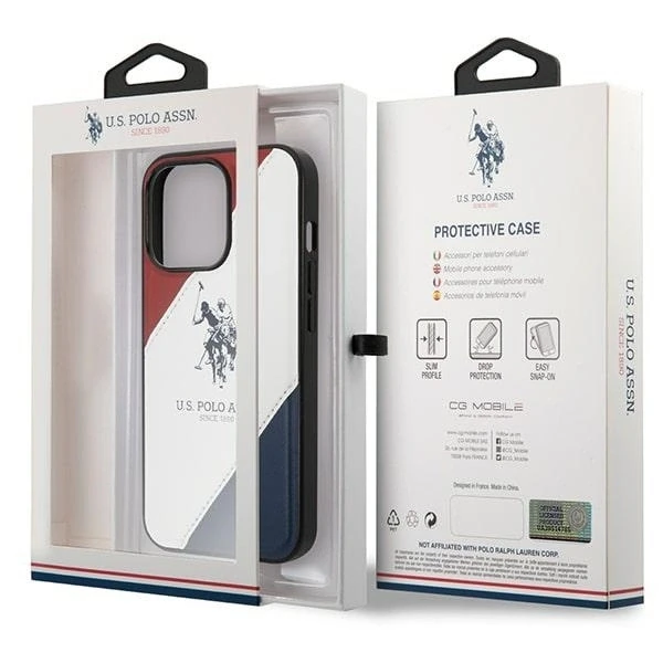 Us Polo Assn US Polo USHCP14XPSO3 Apple iPhone 14 Pro Max 6.7" dėklas telefonui baltos spalvos Tricolor Embossed
