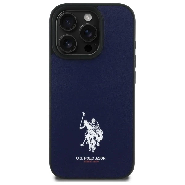 Dėklas „Us Polo Assn“ „US Polo“ USHCP15XPGEV „Apple iPhone 15 Pro Max 6,7" tamsiai mėlynas odinis siuvinėtas spalvos DH spalva