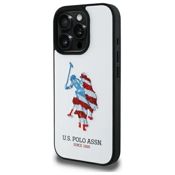 „Us Polo Assn US Polo USHCP15XPUSH“ „Apple iPhone 15 Pro Max 6,7“ baltos spalvos odinis didelis DH Amerikos vėliavos dėklas