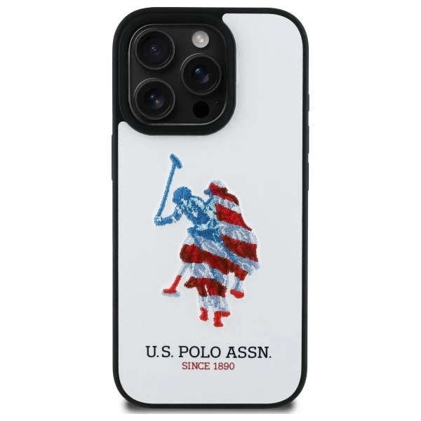 „Us Polo Assn US Polo USHCP15XPUSH“ „Apple iPhone 15 Pro Max 6,7“ baltos spalvos odinis didelis DH Amerikos vėliavos dėklas