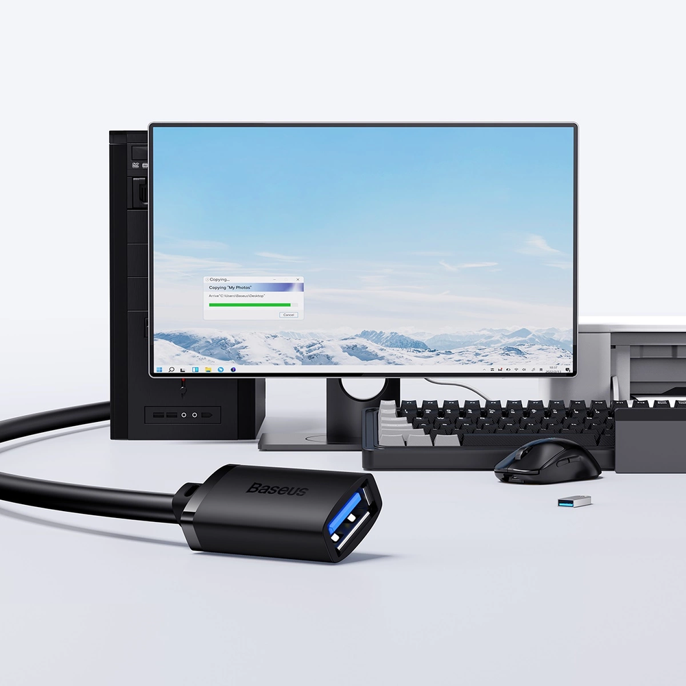 USB 2.0 prailginimo kabelis Baseus vyris į moterišką, AirJoy serija, 1.5 m (juodas)