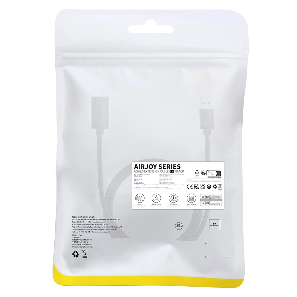 USB 2.0 prailginimo kabelis Baseus vyris į moterišką, AirJoy serija, 1.5 m (juodas)