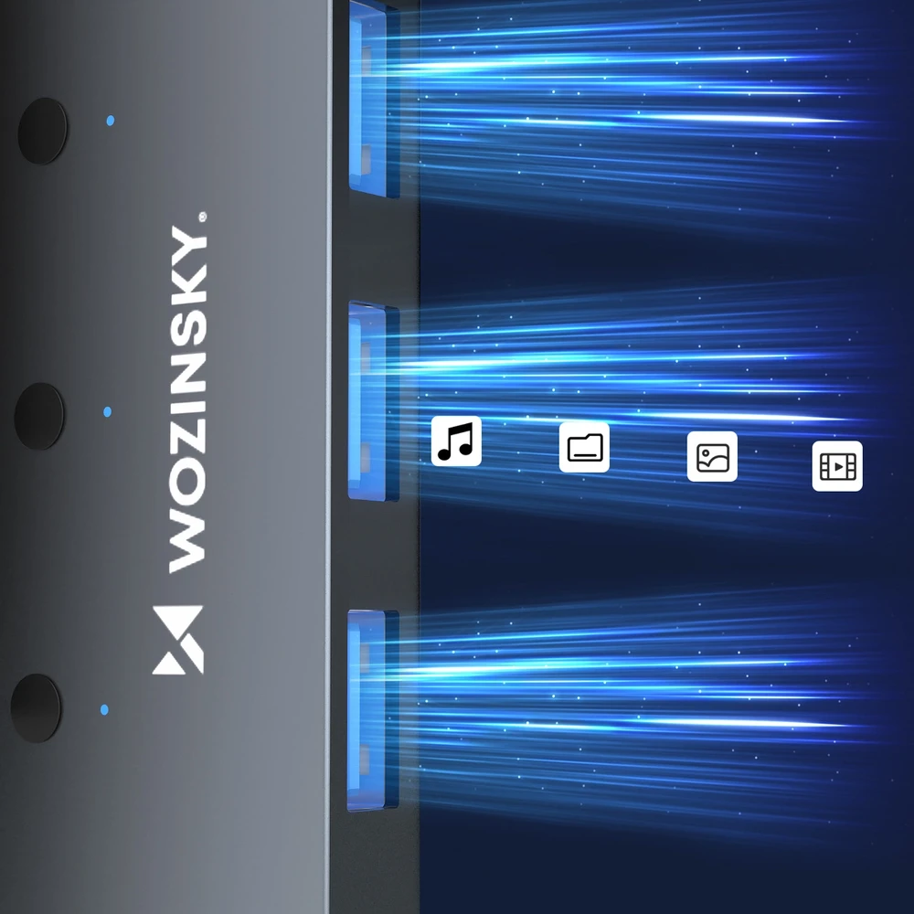 USB-A šakotuvas Wozinsky WHS080YSS 4 x USB-A 3.0 su atskirais jungikliais, aliuminis, su 30 cm laidu · pilka