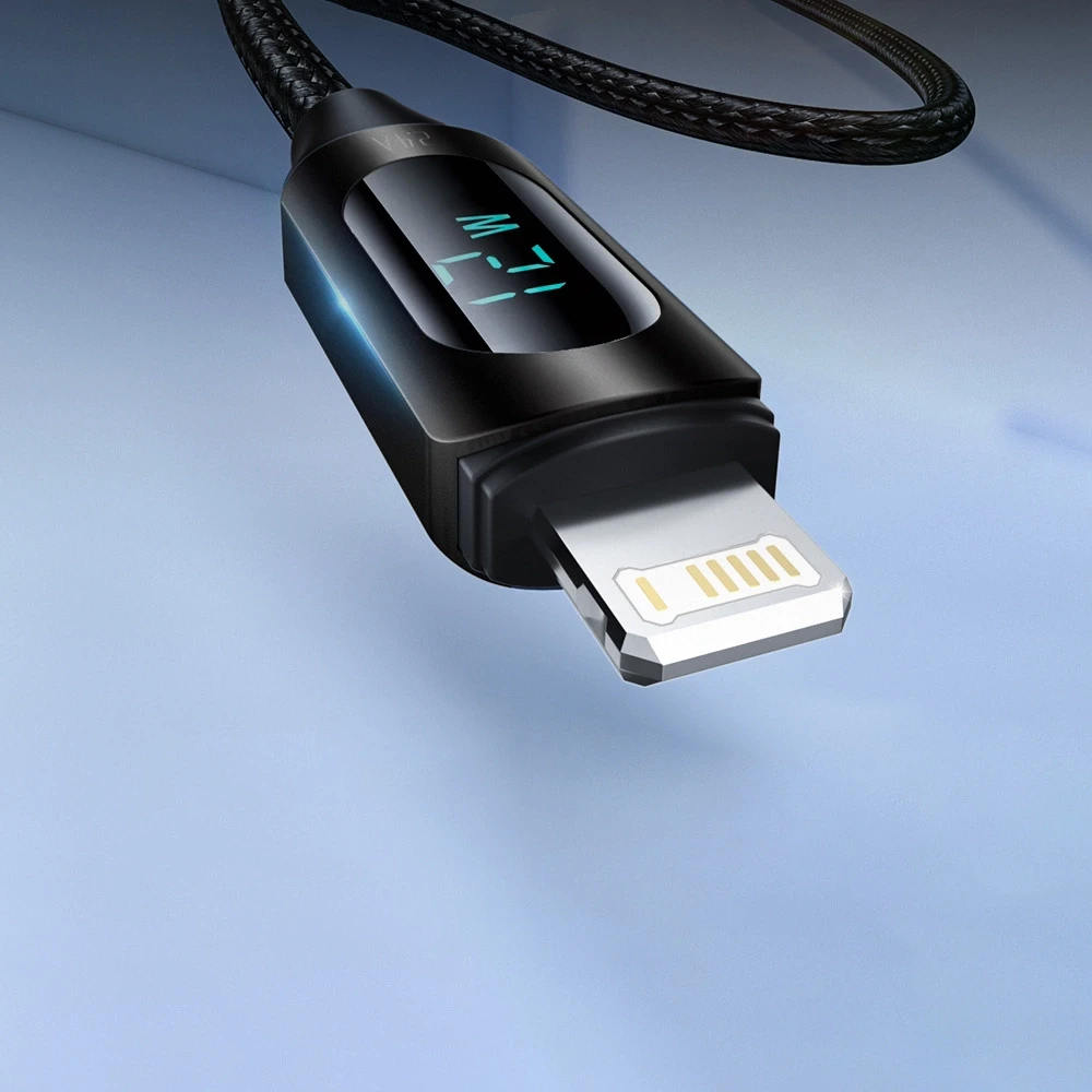 USB-A kabelis – Lightning Wozinsky WUALC2 su LED ekranu 2.4A 2m – juodos spalvos
