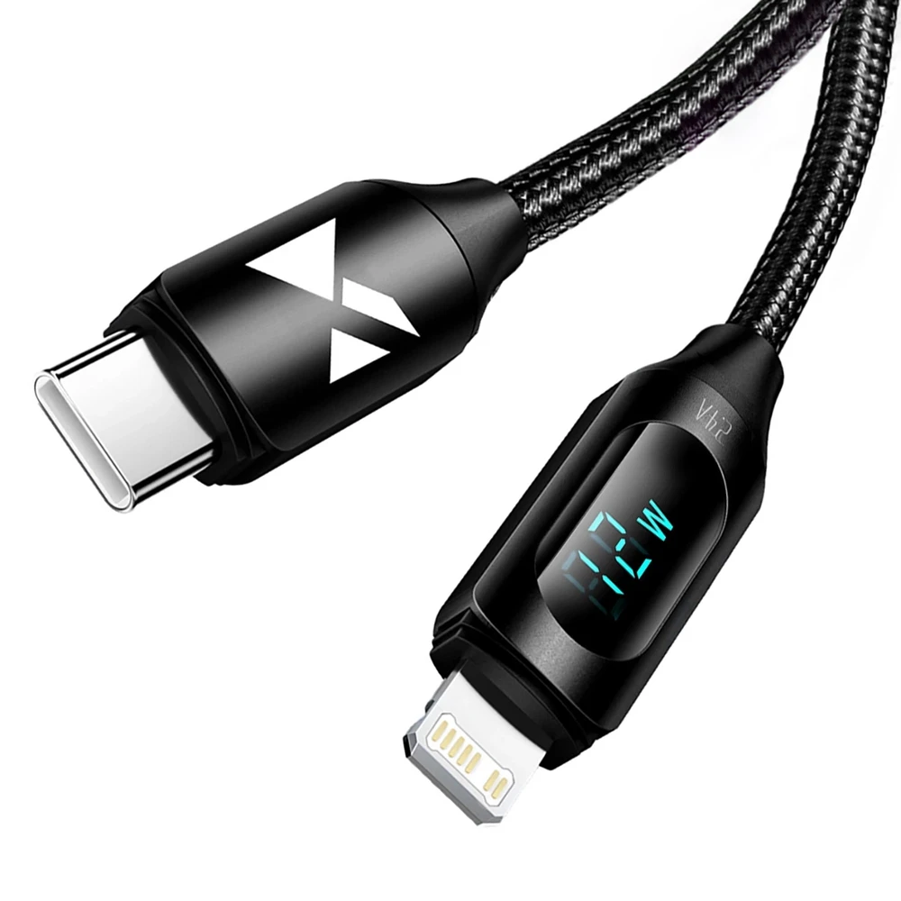 USB-A kabelis – Lightning Wozinsky WUALC2 su LED ekranu 2.4A 2m – juodos spalvos
