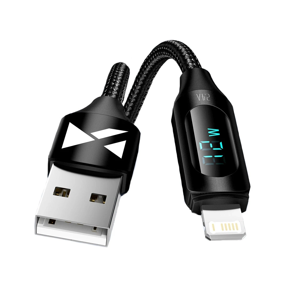 USB-A kabelis – Lightning Wozinsky WUALC2 su LED ekranu 2.4A 2m – juodos spalvos