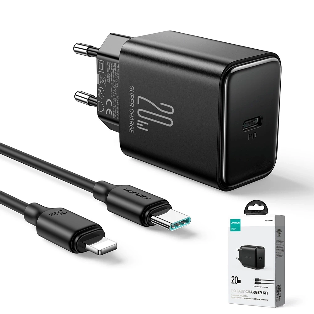 Įkroviklis Joyroom JR-TCF06 Flash PD, 20W + kabelis 1m (juodas)
