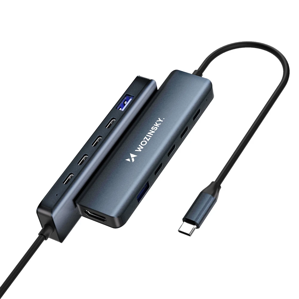 USB-C 6 viename šakotuvas Wozinsky WHBC10Y4S daugiafunkcis, aliuminio, su 25 cm laidu · pilkas