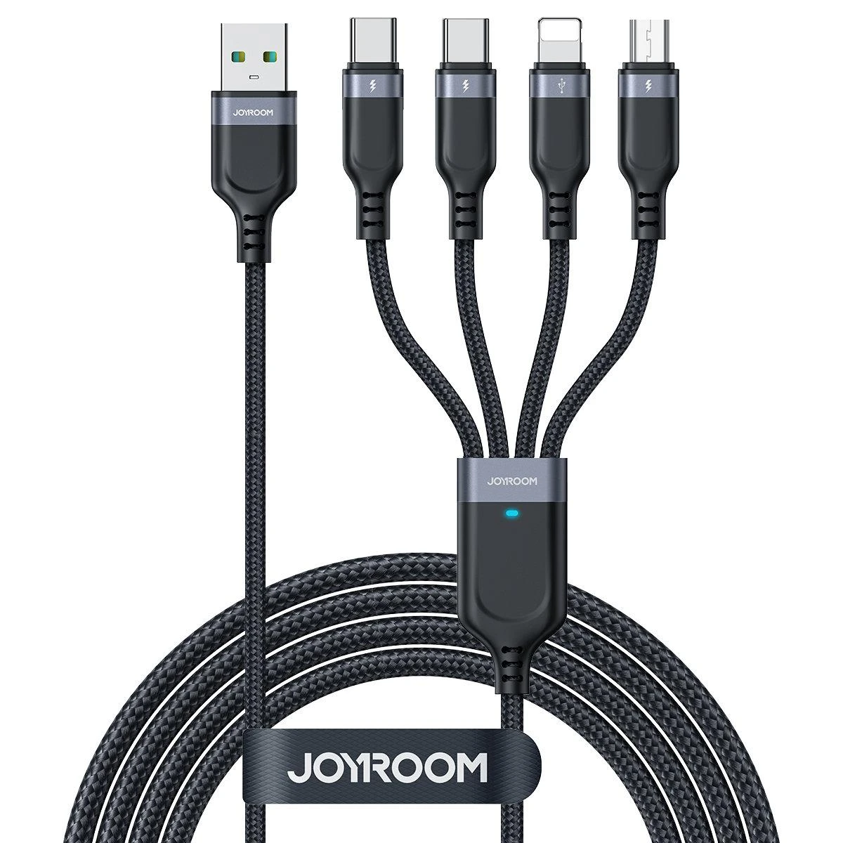 „Joyroom Multi-Use Series S-A18 4in1 USB-A - USB-C / USB-C / Lightning / mikro USB kabelis 1,2 m - juodas