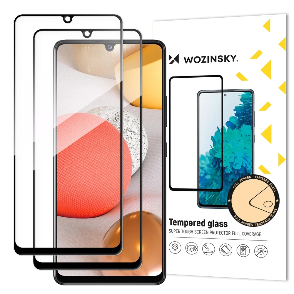 Wozinsky 2x Apsauginis stiklas Full Glue Super Tough ekrano apsauga Full Coveraged su rėmeliu Case Friendly Samsung Galaxy A42 5G juodos spalvos