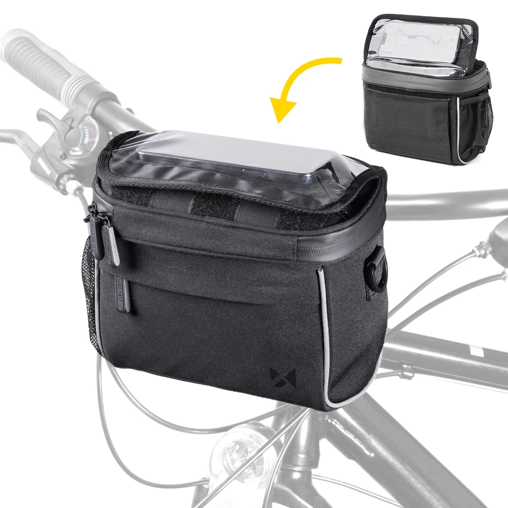Wozinsky bicycle handlebar bag bike shoulder bag juodos spalvos (WBHBB-01)