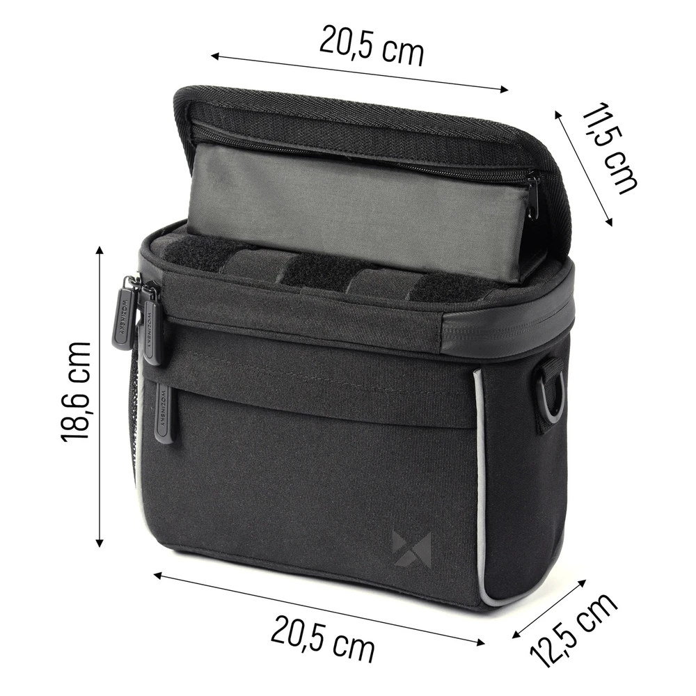 Wozinsky bicycle handlebar bag bike shoulder bag juodos spalvos (WBHBB-01)