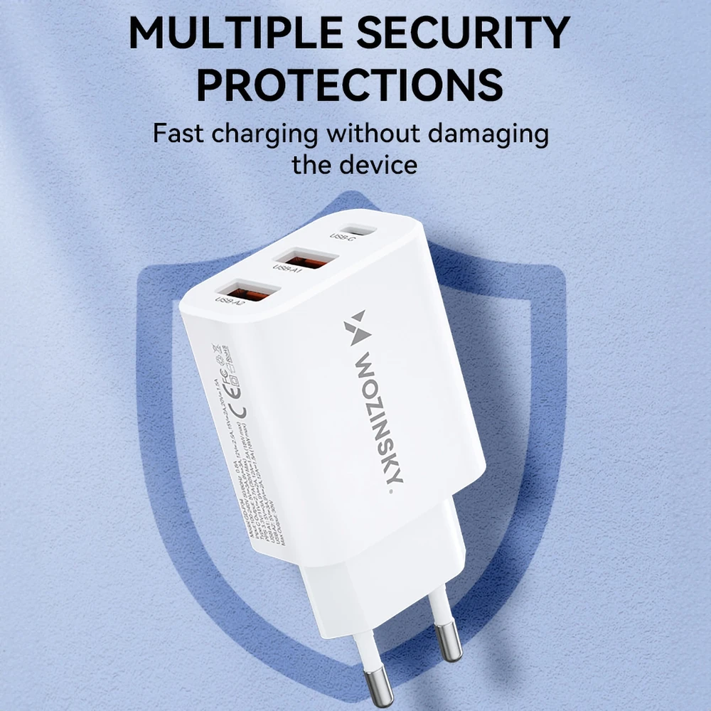 Wozinsky CWCUCW 30W USB-C / 2 x USB-A laidinis įkroviklis – baltos spalvos
