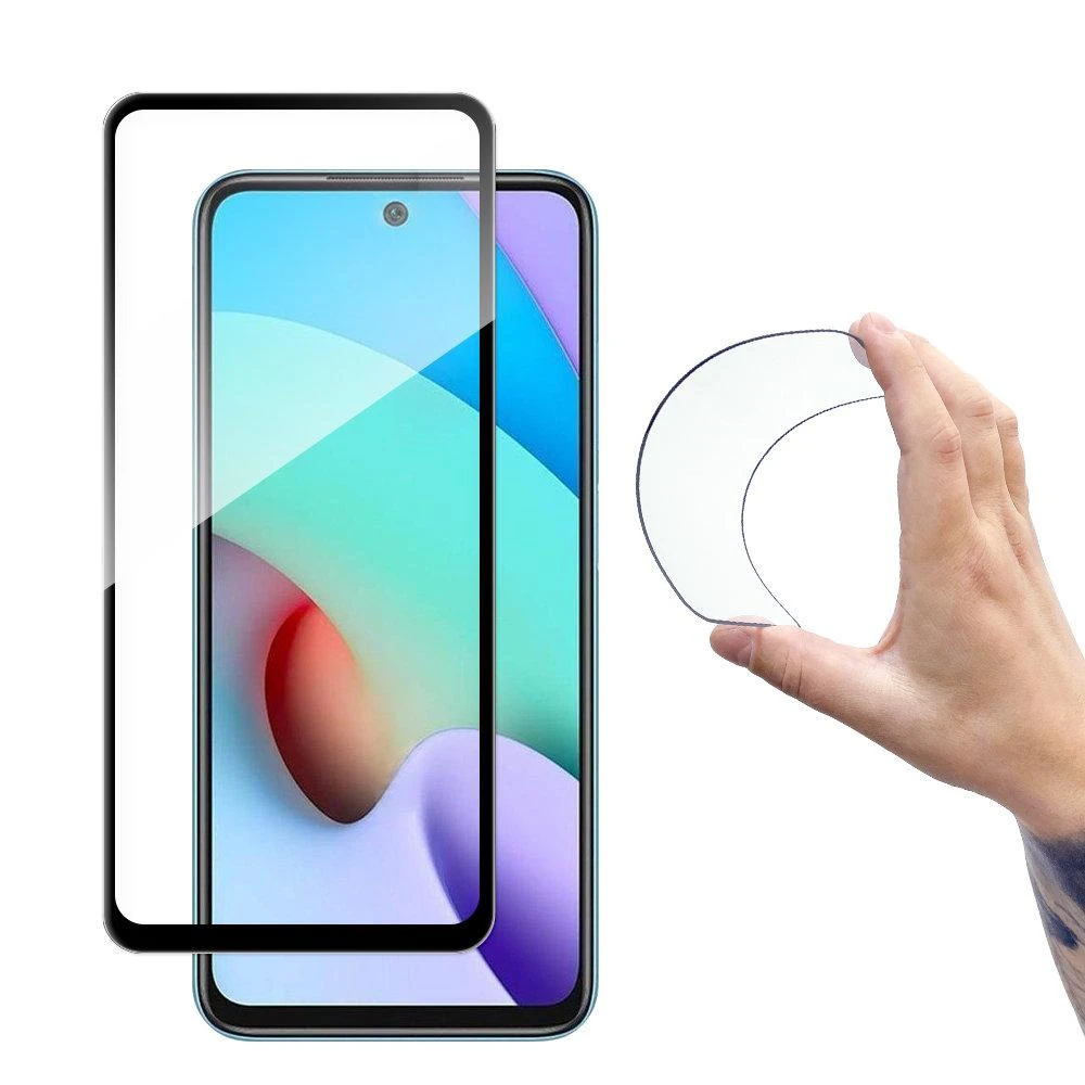 Wozinsky Full Cover Flexi Nano Glass plėvelė Apsauginis stiklas su rėmeliu Xiaomi Redmi 10 juodos spalvos