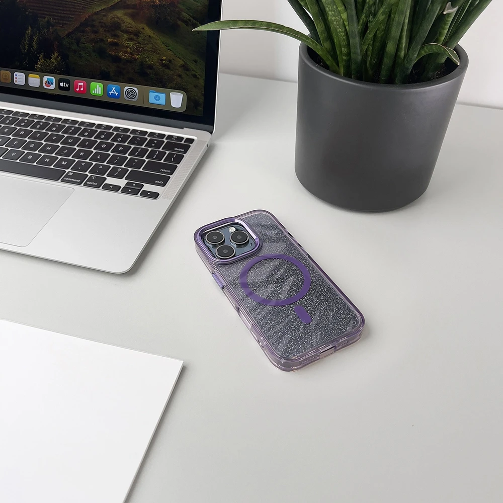 Wozinsky Glitter with Mag Safe for Samsung Galaxy S25 – dėklas telefonui violetinės spalvos with Glitter