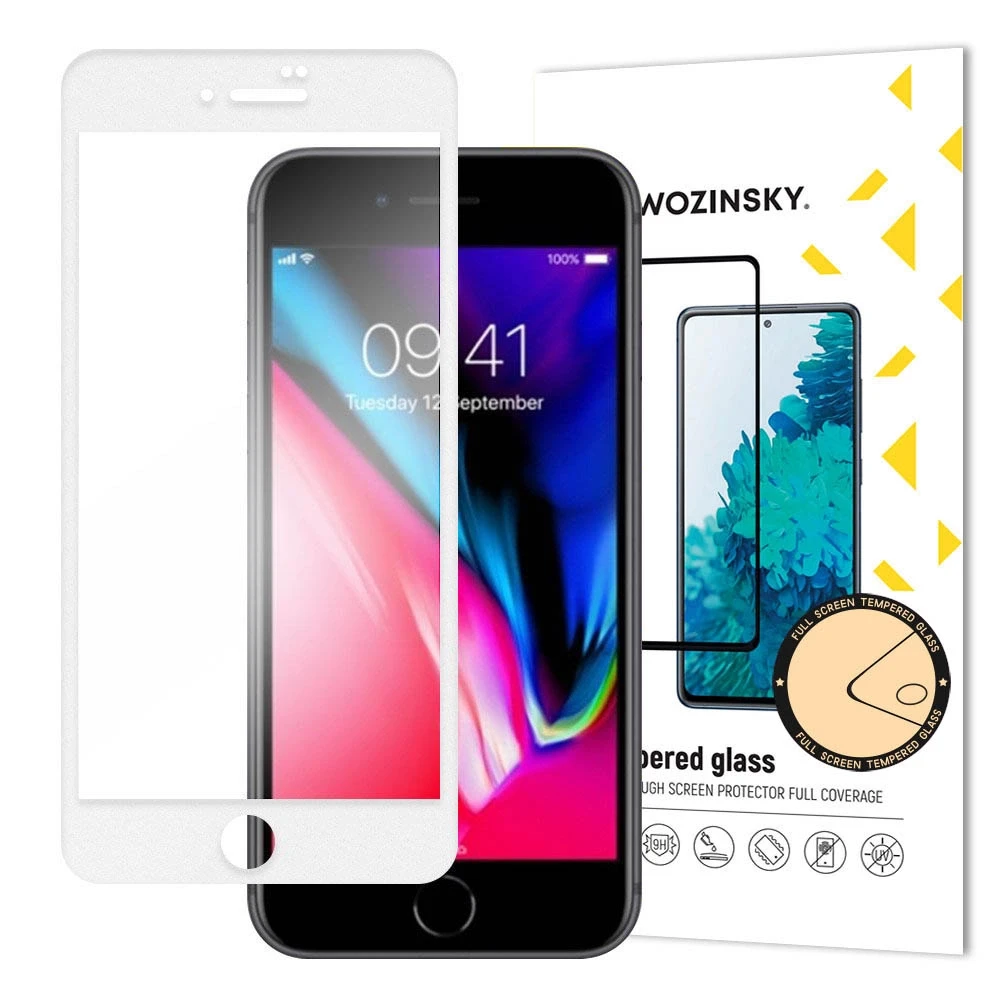 Wozinsky Apsauginis stiklas Full Glue Super Tough Ekrano apsauga Pilnai padengtas rėmeliu dėklas Apple iPhone SE 2022 / SE 2020 / Apple iPhone 8 / Apple iPhone 7 baltas