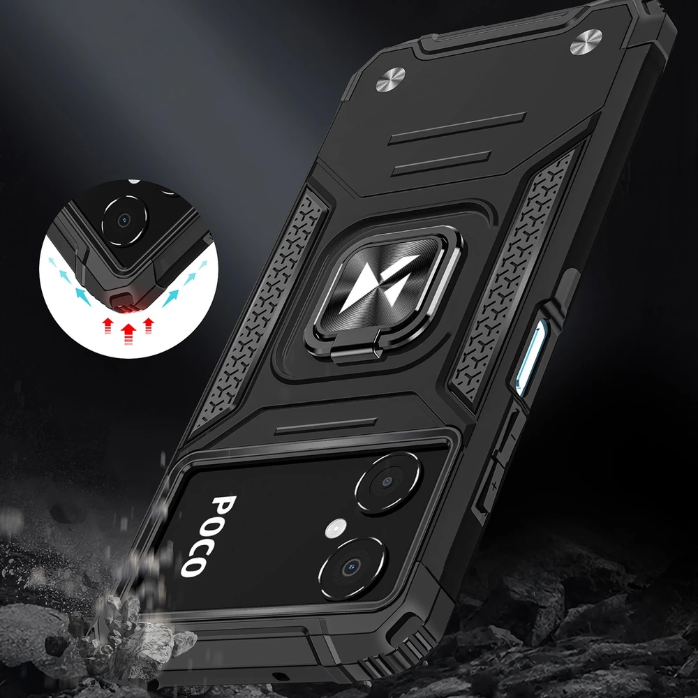 Wozinsky Ring Armor Samsung Galaxy A03 armored magnetic holder ring dėklas telefonui juodos spalvos