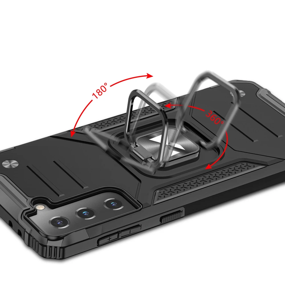 Wozinsky Ring Armor tvirtas hibridinis dėklas + magnetinis laikiklis skirtas Samsung Galaxy S22 + (S22 Plus), juodas