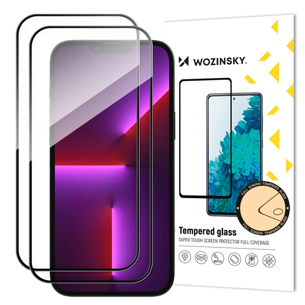 Wozinsky Set of 2x Super Durable Full Glue Apsauginis stiklas Visas ekranas su rėmeliu dėklas Apple iPhone 14 Pro Juodas