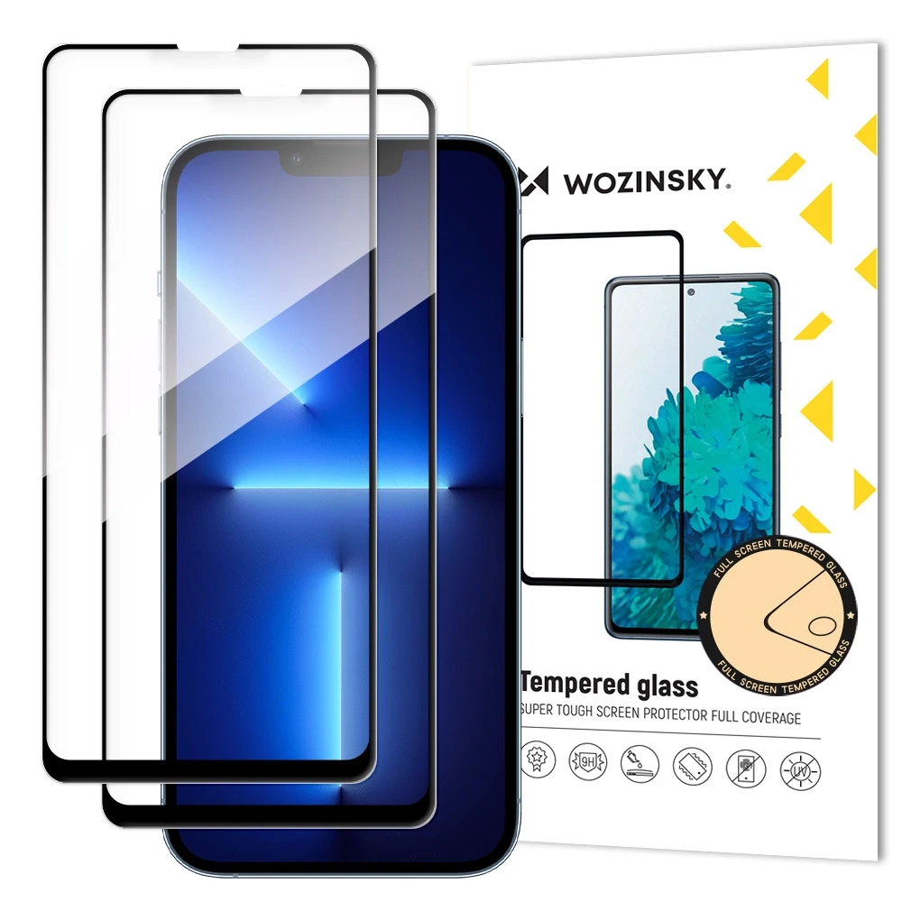 Wozinsky 2x itin stipraus Full Glue viso ekrano grūdinto stiklo rinkinys su Case Friendly rėmeliu iPhone 14 Max / 13 Pro Max juodas