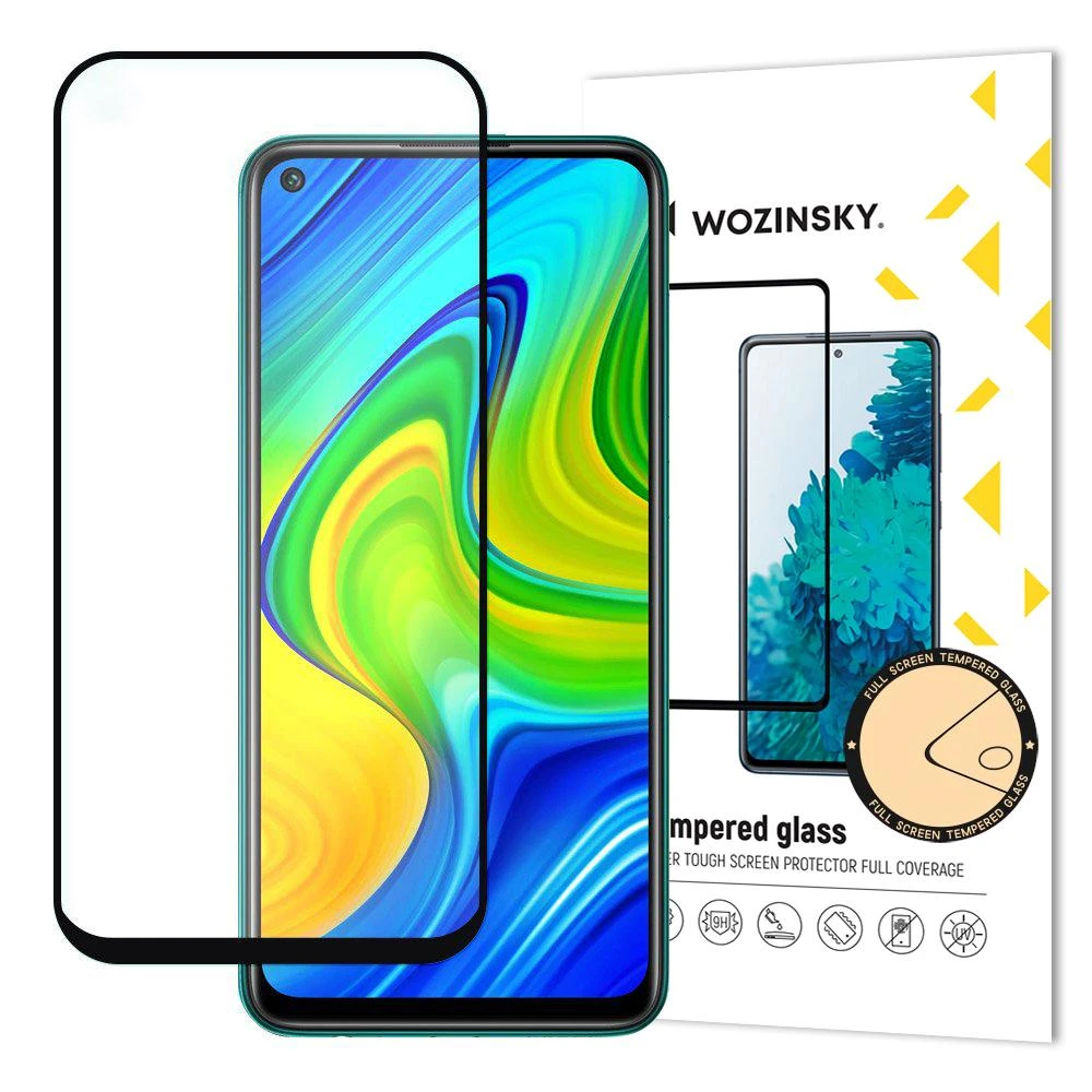 LCD apsauginis stikliukas Wozinsky 5D pritaikytas dėklui Xiaomi Redmi Note 9 juodas