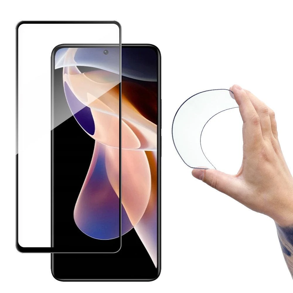 Wozinsky Full Cover Flexi Nano Glass plėvelė Apsauginis stiklas su rėmeliu Xiaomi Redmi Note 11 Pro + / 11 Pro Transparent