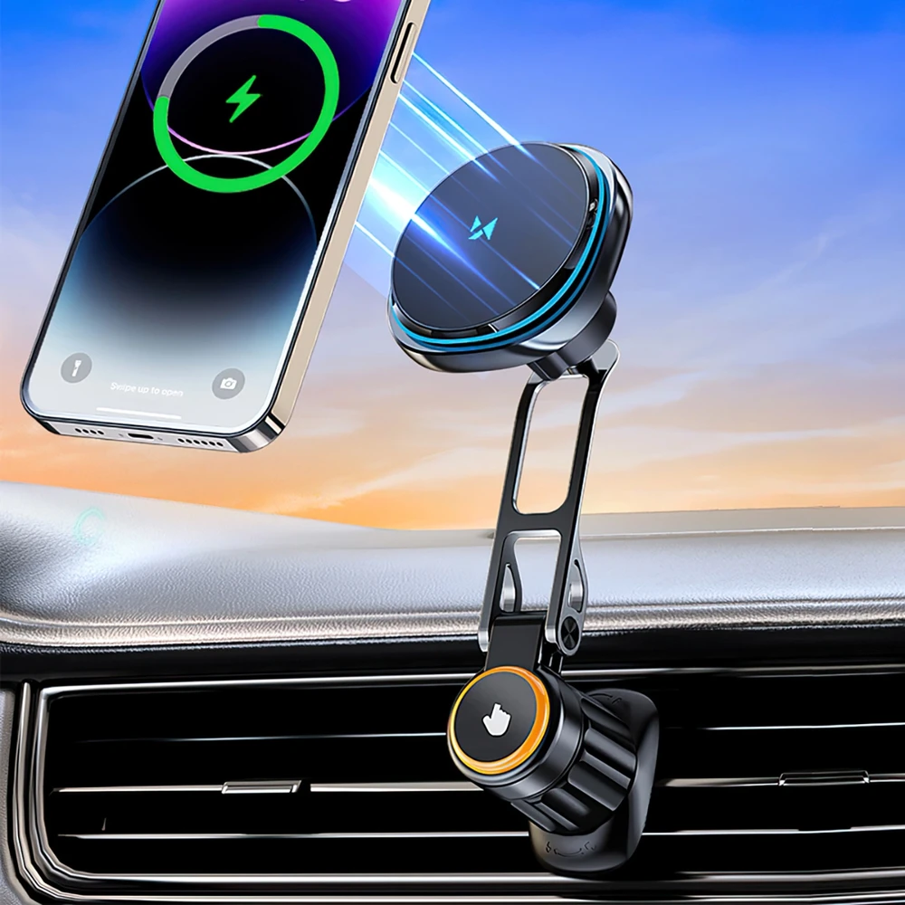 Wozinsky WCT5-6S2Y automobilinis telefono laikiklis su Qi/MagSafe 15W Inductive Charger for Air Vent – juodos spalvos