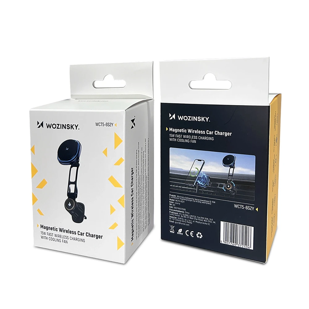 Wozinsky WCT5-6S2Y automobilinis telefono laikiklis su Qi/MagSafe 15W Inductive Charger for Air Vent – juodos spalvos