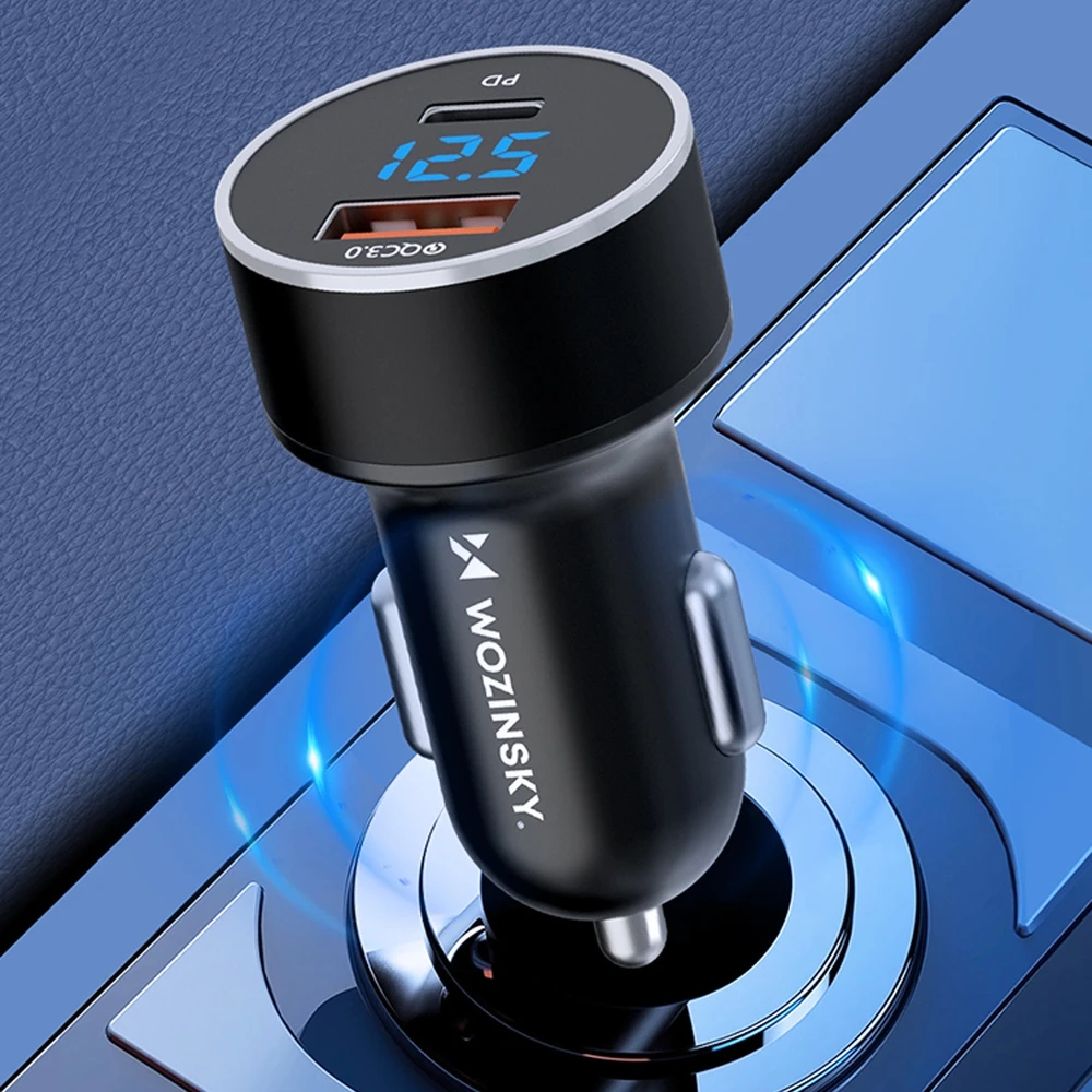 Įkroviklis automobilinis Wozinsky (WDCCAC) (1xUSB 1xUSB-C 3A) 36W juodas