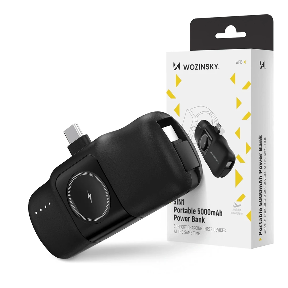 Išorinė baterija POWER BANK Wozinsky (WF16-YCS) USB-C + Apple Watch Charger 5000mAh (20W) juoda