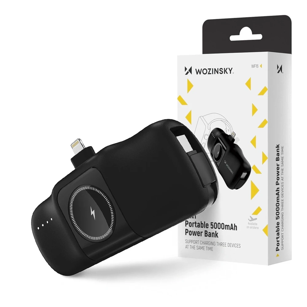 Išorinė baterija POWER BANK Wozinsky (WF16-YLS) lightning + Apple Watch Charger 5000mAh (20W) juoda
