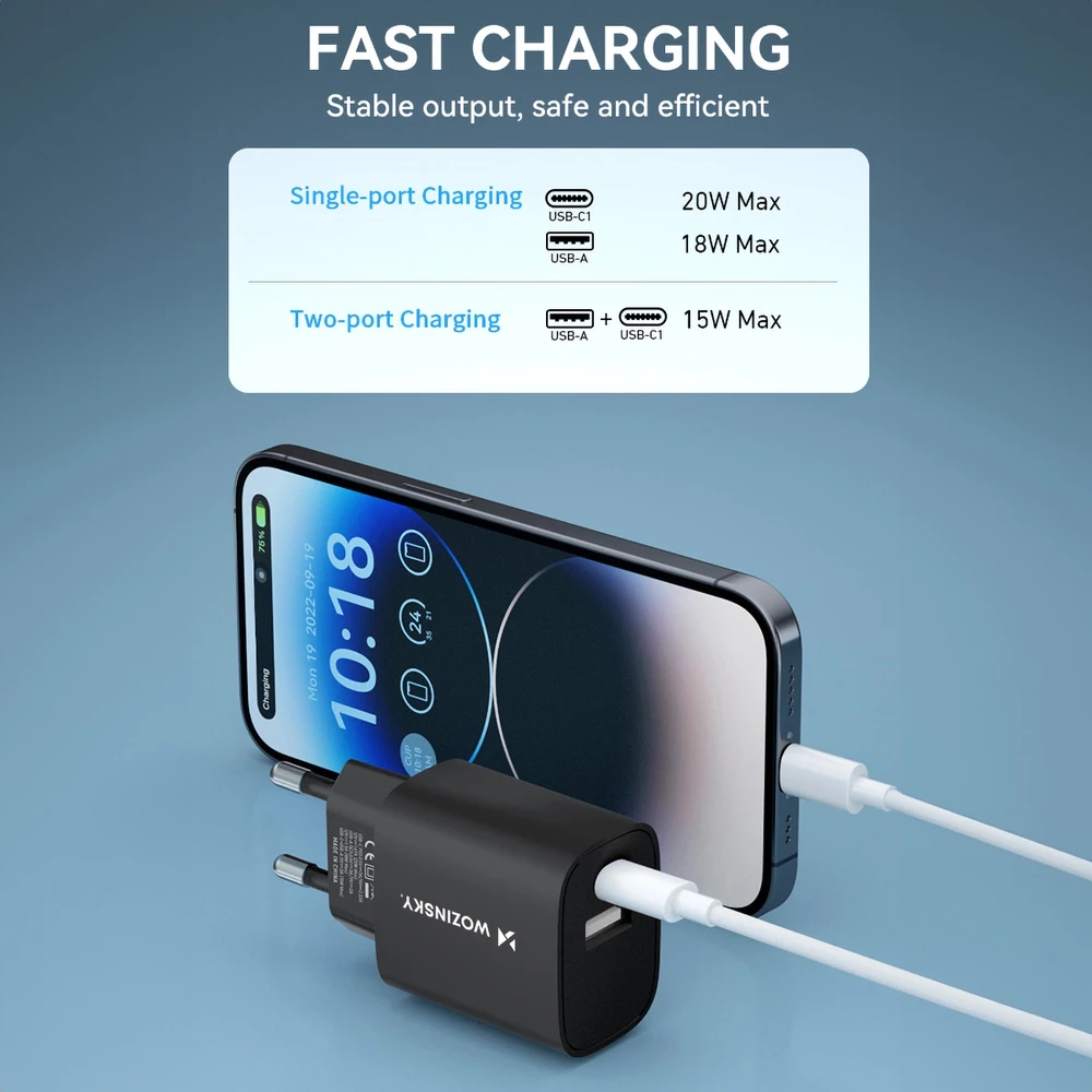 Įkroviklis Wozinsky (WGWCB) (1xUSB-C;1xUSB 3A 20W) juodas
