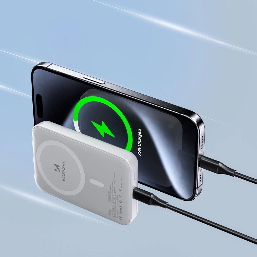 Wozinsky WRW349YWS 10000 mAh Magnetic Power Bank – baltos spalvos