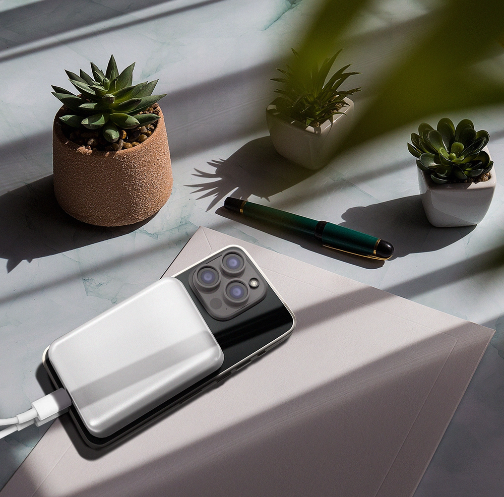 Wozinsky WRW349YWS 10000 mAh Magnetic Power Bank – baltos spalvos