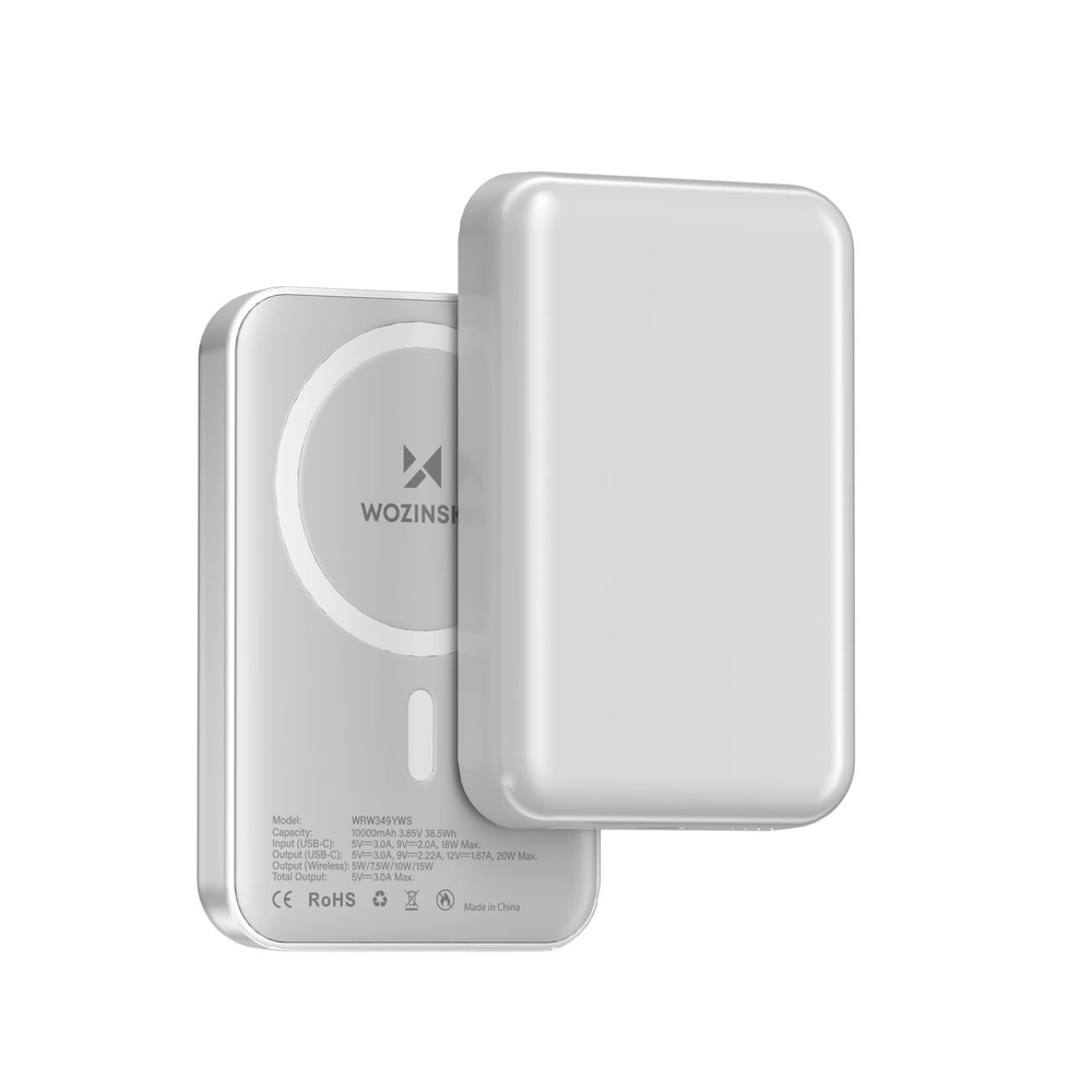 Wozinsky WRW349YWS 10000 mAh Magnetic Power Bank – baltos spalvos